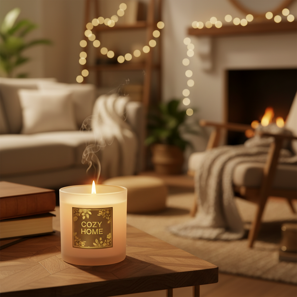 Candle in a warm lifestyle scene